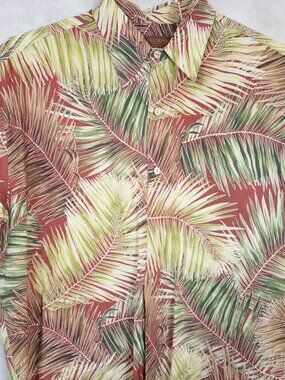 Tori Richard Honolulu Brick Green Huge Leaves Cotton Lawn Hawaiian Camp Shirt M